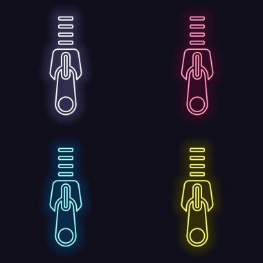 Fermuar aracı simgesini, yakın devlet. Neon işareti kümesi. Koyu arka plan üzerinde casino tarzı. Seamless modeli