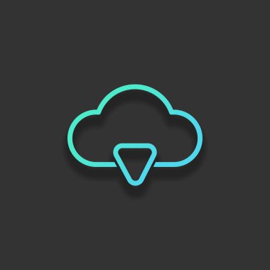 Anahat bulut indir basit simgesi. Doğrusal sembolü ile ince anahat. Renkli logo kavramı koyu arka plan üzerinde yumuşak gölge ile. Masmavi okyanus rengini simgesi