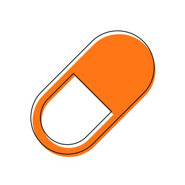 hap ya da vitamin basit sembolü. İzole simge siyah ince dağılımı ve farklı katmanlarda doldurma taşındı turuncu oluşan. Beyaz arka plan