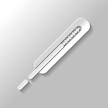 Tıbbi termometre vücut için. Kağıt tarzı ile gölge gri arka plan üzerinde