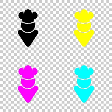 Şapkalı mutfak şefi. Mutfak logosu, basit simgesi. Cmyk simgeleri şeffaf arka plan üzerinde renkli dizi