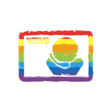 TV haber hoparlör ile. Çizim işaretiyle Lgbt stil, gökkuşağı (kırmızı, turuncu, sarı, yeşil, mavi, Indigo, menekşe, yedi renk