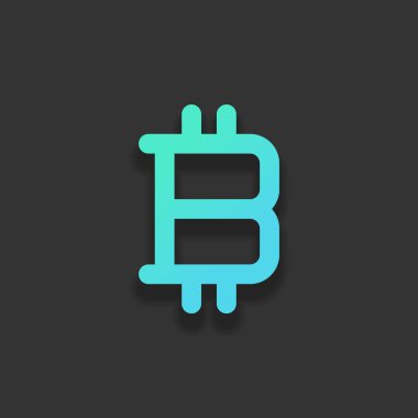Bitcoin sembolü, basit simgesi. Renkli logo kavramı koyu arka plan üzerinde yumuşak gölge ile. Masmavi okyanus rengini simgesi