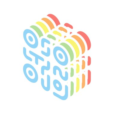 QR kodu. Teknoloji simgesi. Basit bir logo. Beyaz arka plan üzerinde renkli izometrik simgeler yığını