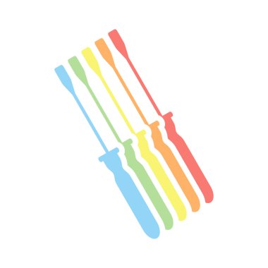 Tornavida basit silüeti. Beyaz arka plan üzerinde renkli izometrik simgeler yığını