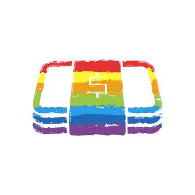 Doları para veya fişlerin sürüsü. İş simgesi. Çizim işaretiyle Lgbt stil, gökkuşağı (kırmızı, turuncu, sarı, yeşil, mavi, Indigo, menekşe, yedi renk