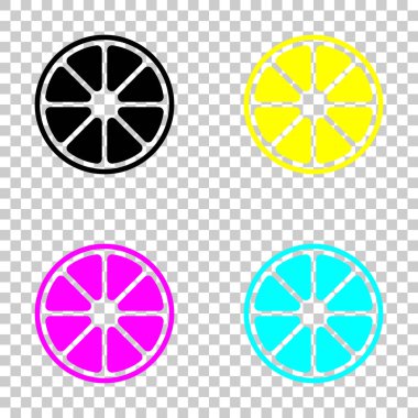 Bütün limon ya da portakal. Basit simgesi. Cmyk simgeleri şeffaf arka plan üzerinde renkli dizi