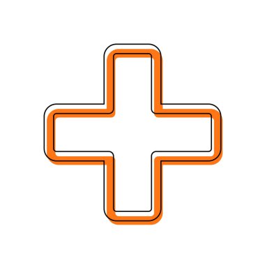 Tıbbi çapraz simgesi. İzole simge siyah ince dağılımı ve farklı katmanlarda doldurma taşındı turuncu oluşan. Beyaz arka plan