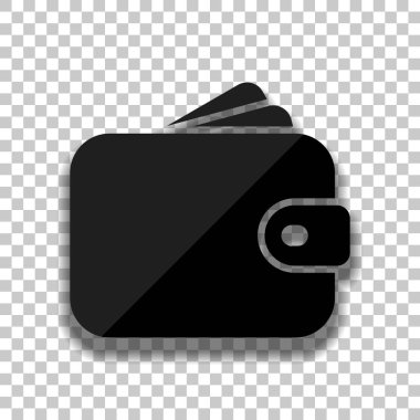 Çanta, cüzdan, para simgesi. Saydam arka plan üzerinde yumuşak gölgeli siyah cam kutsal kişilerin resmi