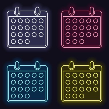 basit takvim simgesini. Neon işareti kümesi. Koyu arka plan üzerinde casino tarzı. Seamless modeli