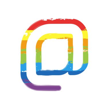 E-posta simgesi, Internet posta kutsal kişilerin resmi. Doğrusal, ince anahat. Çizim işaretiyle Lgbt stil, gökkuşağı (kırmızı, turuncu, sarı, yeşil, mavi, Indigo, menekşe, yedi renk