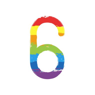 Numara altı, sayısal, basit mektup. Çizim işaretiyle Lgbt stil, gökkuşağı (kırmızı, turuncu, sarı, yeşil, mavi, Indigo, menekşe, yedi renk