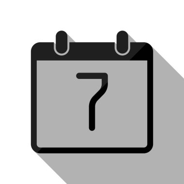 7 gün, basit simgesi ile takvim. Uzun gölge beyaz arka planda siyah nesnesiyle