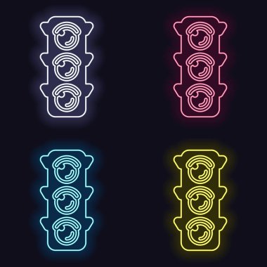 Trafik ışığı simgesi. Neon işareti kümesi. Koyu arka plan üzerinde casino tarzı. Seamless modeli
