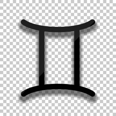 Astrolojik işaret. İkizler basit simgesi. Saydam arka plan üzerinde yumuşak gölgeli siyah cam kutsal kişilerin resmi