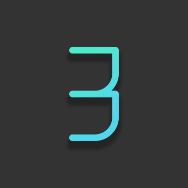 3 numara, rakamı, üç. Renkli logo kavramı koyu arka plan üzerinde yumuşak gölge ile. Masmavi okyanus rengini simgesi