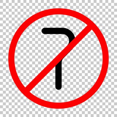 Sayı yedi, sayısal, basit mektup. Siyah kırmızı uyarı işareti şeffaf arka plan ile nesnesinde izin yok