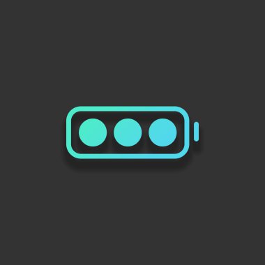 basit pil tam düzey. Renkli logo kavramı koyu arka plan üzerinde yumuşak gölge ile. Masmavi okyanus rengini simgesi