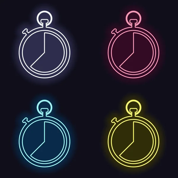 Stopwatch Simple Icon Set Fashion Neon Sign Casino Style Dark — Stock Vector