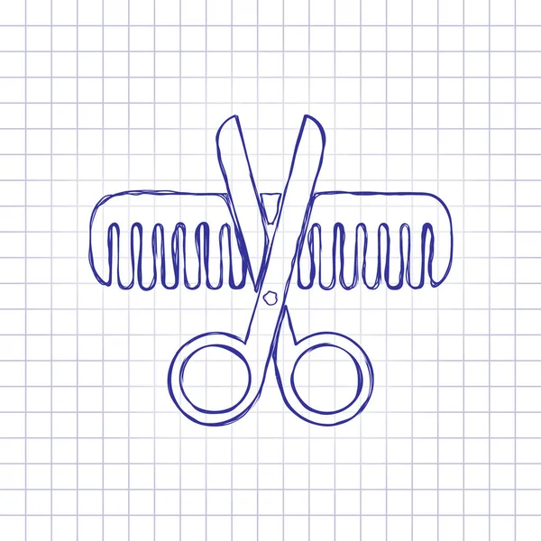Scissors Hair Brush Crossed Tools Barber Hand Drawn Picture Paper — Stock Vector