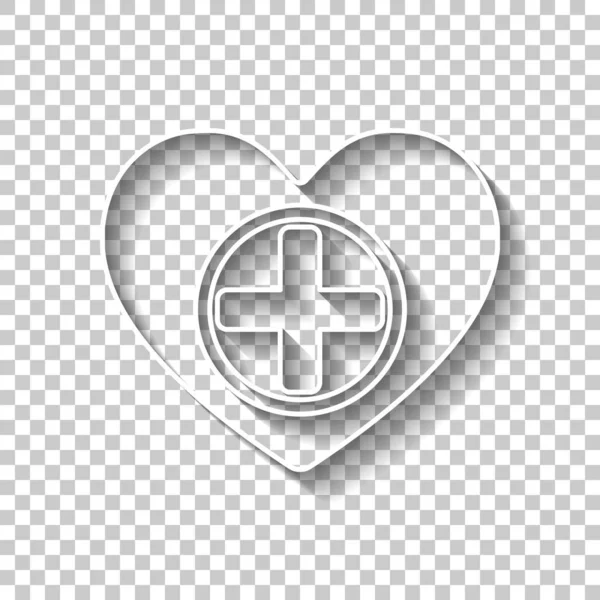 Serca Medycznych Krzyża Ikoną Simple Znak Biały Kontur Cień Przezroczystym — Wektor stockowy