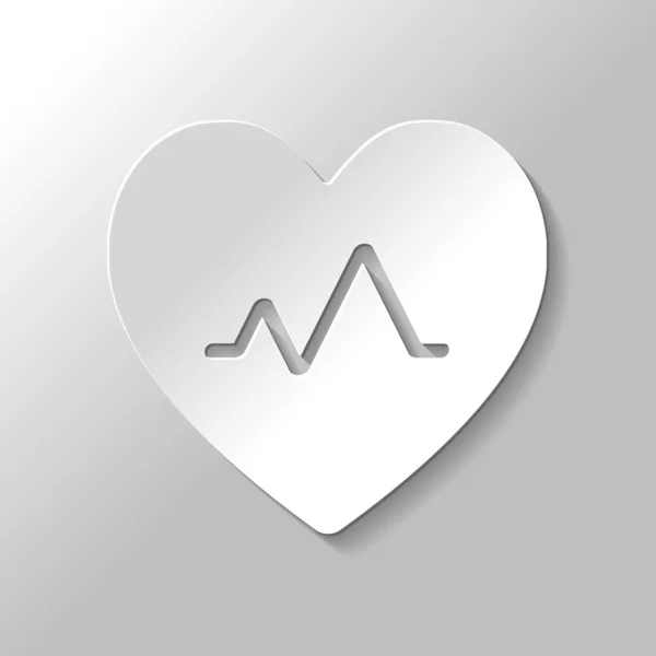 心脏脉搏 心脏和脉搏线 简单的单一图标 背景为灰色阴影的纸张样式 — 图库矢量图片