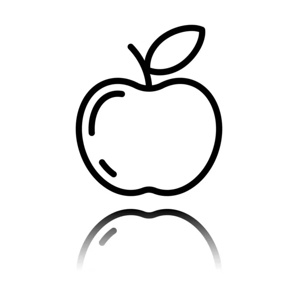 Einfaches Apfelsymbol Umrisse Silhouette Schwarzes Symbol Mit Spiegelreflexion Auf Weißem — Stockvektor