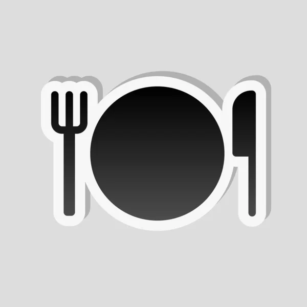 Cutlery Plate Fork Knife Icon Sticker Style White Border Simple — Stock Vector