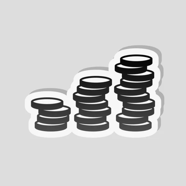 コイン スタック金融成長します 白枠と灰色の背景に簡単な影のステッカー スタイル — ストックベクタ