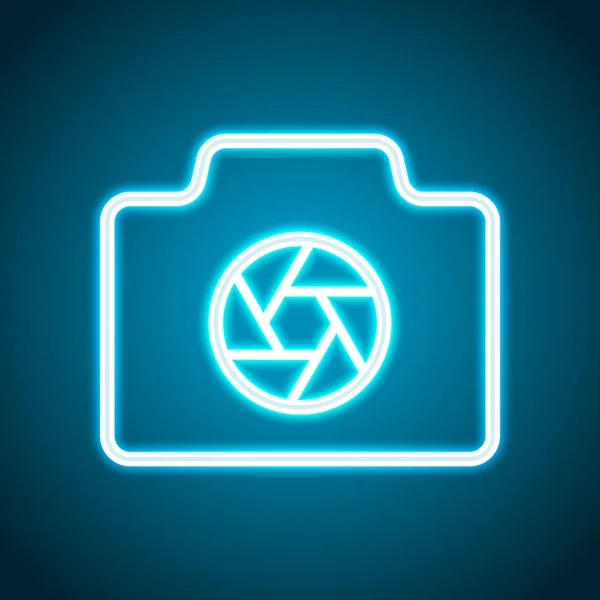 Photo Camera Shutter Linear Symbol Thin Outline Simple Icon Neon — Stock Vector