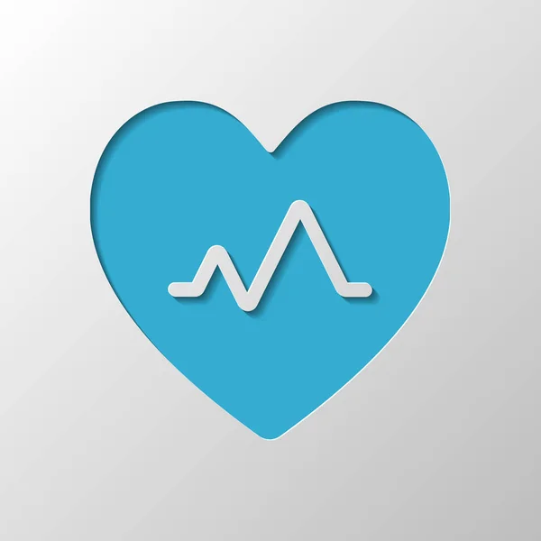 心脏脉搏 心脏和脉搏线 简单的单一图标 纸张设计 带阴影的切割符号 — 图库矢量图片