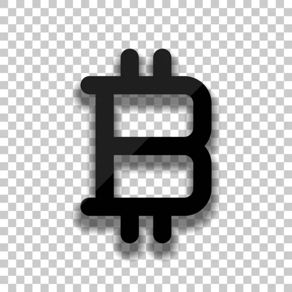 Bitcoin Symbol Simple Icon Black Glass Icon Soft Shadow Transparent — Stock Vector