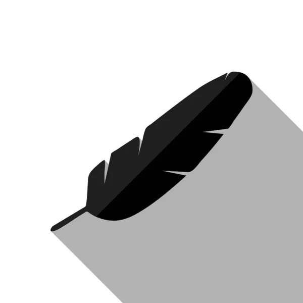 羽毛的简单图标 白色背景上有长阴影的黑色物体 — 图库矢量图片