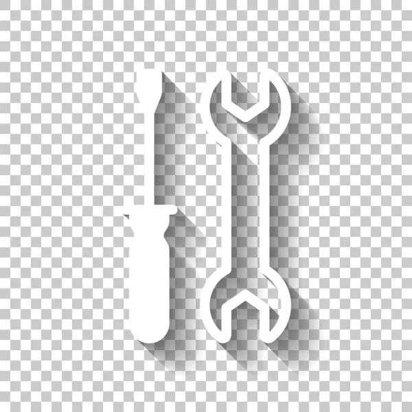 Reparaturservice Schraubenschlüssel Werkzeuge Weißes Symbol Mit Schatten Auf Transparentem Hintergrund — Stockvektor