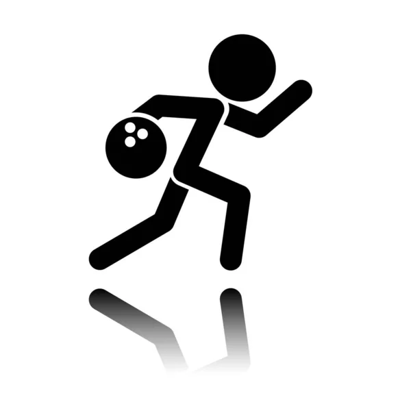 Hombre Corriendo Icono Los Bolos Icono Negro Con Reflejo Espejo — Archivo Imágenes Vectoriales