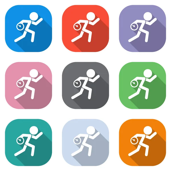 Running Man Met Klok Eenvoudige Pictogram Laat Een Onaangename Situatie — Stockvector