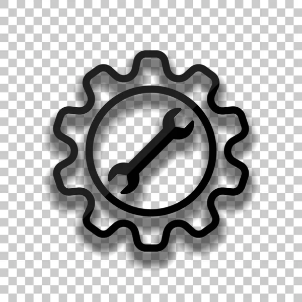 Llave Inglesa Marcha Icono Vidrio Negro Con Sombra Suave Sobre — Vector de stock