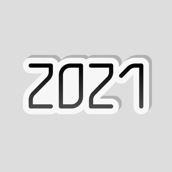 Иконка Номера 2021 Новым Годом Стикер Белой Каймой Простой Тенью — стоковый вектор