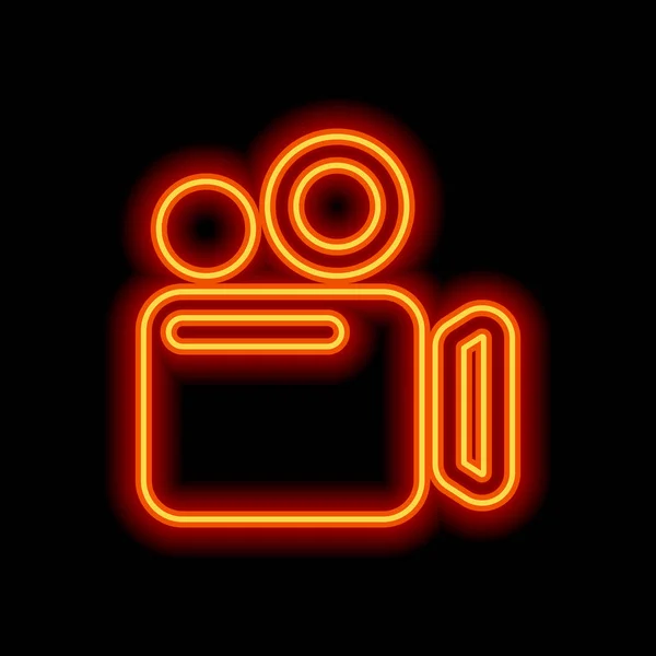 Ikona Kamera Pomarańczowa Neon Styl Czarnym Tle Ikona Światła — Wektor stockowy