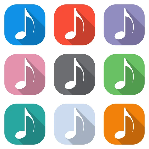 Muziek Notitiepictogram Set Witte Pictogrammen Gekleurde Vierkantjes Voor Toepassingen Naadloos — Stockvector