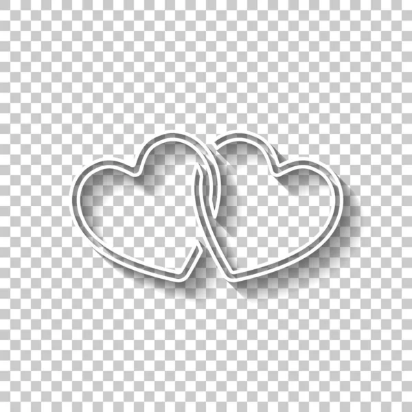 Икона Соединенных Сердец Знак Белого Контура Тенью Прозрачном Фоне — стоковый вектор