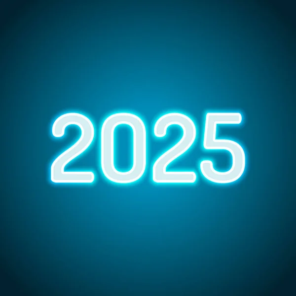 2025年数字图标 新年快乐 霓虹灯风格 浅色装饰图标 明亮的电符号 — 图库矢量图片