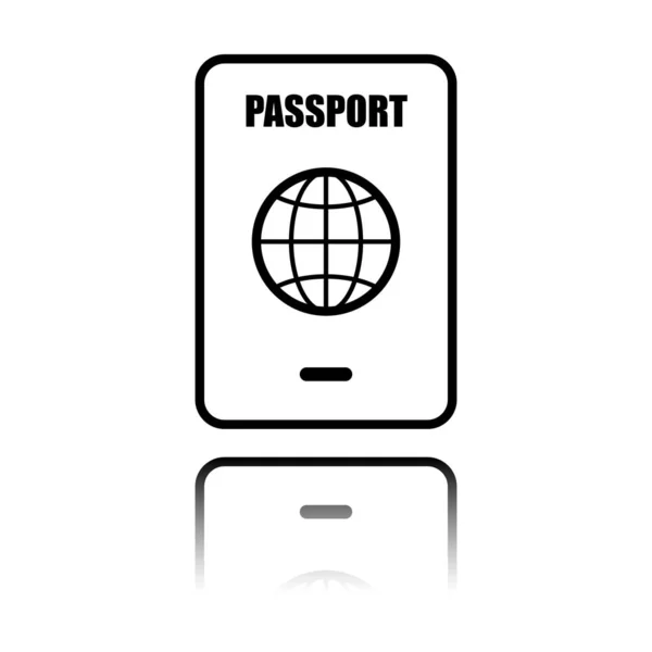 Pasaporte Icono Simple Icono Negro Con Reflejo Espejo Sobre Fondo — Vector de stock