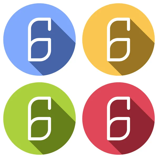Číslo Číslice Šestý Sada Bílých Ikon Dlouhý Stín Modré Oranžové — Stockový vektor