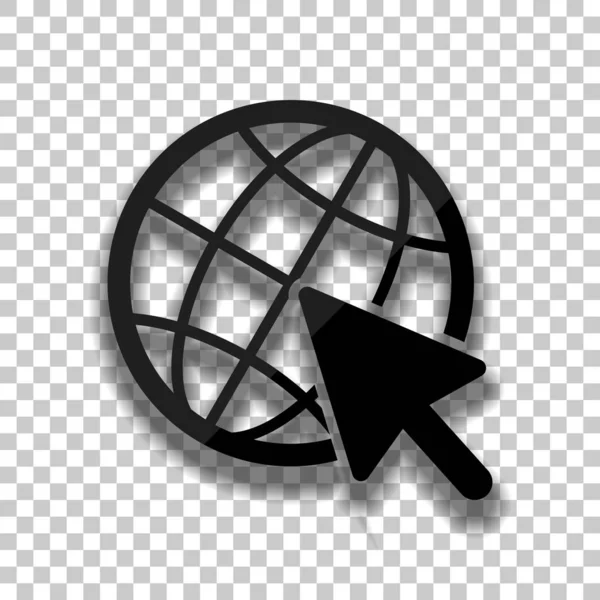 Globus Und Pfeil Symbol Schwarzes Glassymbol Mit Weichem Schatten Auf — Stockvektor