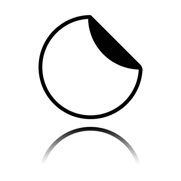 Круглая Наклейка Изогнутым Краем Черная Иконка Зеркальным Отражением Белом Фоне — стоковый вектор