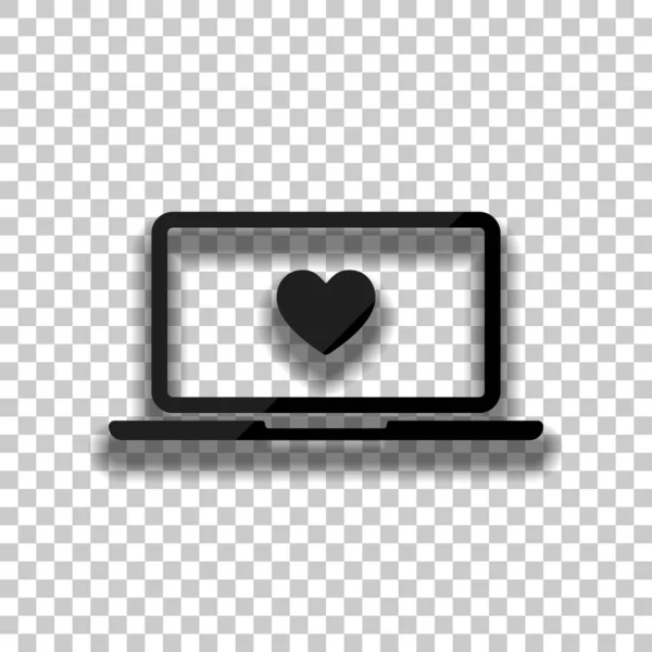 Ноутбук Ноутбук Сердцем Экране Простая Иконка Значок Черного Стекла Мягкой — стоковый вектор