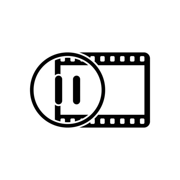 Bande Film Avec Symbole Pause Cercle Silhouette Simple Icône Noire — Image vectorielle