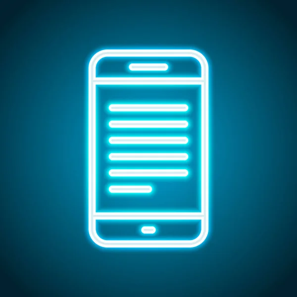 Мобильный Телефон Текстом Экране Простой Линейный Значок Тонким Контуром Неоновый — стоковый вектор