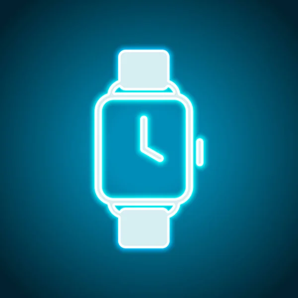 Hand Smart Watch Square Display Technology Icon Neon Style Light — Stock Vector